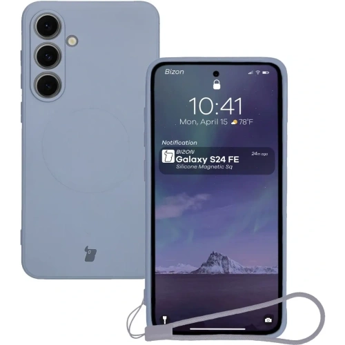 Silikonowe etui z pierścieniem magnetycznym Bizon Case Silicone Magnetic Sq do Samsung Galaxy S24 FE szare