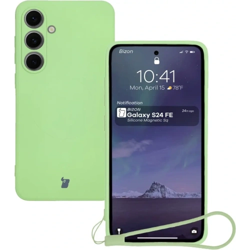 Silikonowe etui z pierścieniem magnetycznym Bizon Case Silicone Magnetic Sq do Samsung Galaxy S24 FE jasnozielone