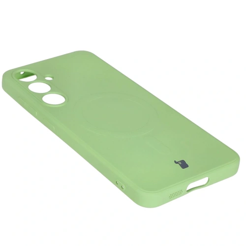 Silikonowe etui z pierścieniem magnetycznym Bizon Case Silicone Magnetic Sq do Samsung Galaxy S24 FE jasnozielone