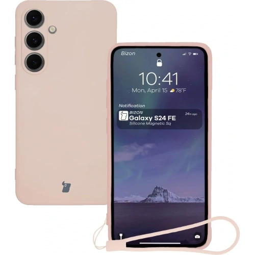 Silikonowe etui z pierścieniem magnetycznym Bizon Case Silicone Magnetic Sq do Samsung Galaxy S24 FE jasnoróżowe