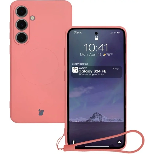 Silikonowe etui z pierścieniem magnetycznym Bizon Case Silicone Magnetic Sq do Samsung Galaxy S24 FE brudnoróżowe