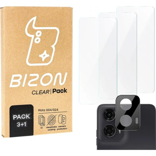 3x Szkło na ekran + szkło na aparat Bizon Clear do Motorola Moto G04/G24