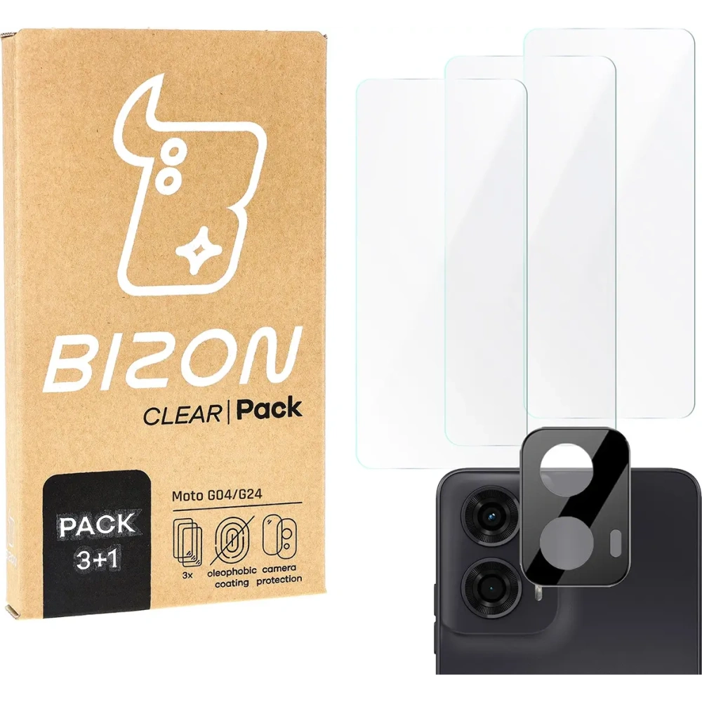 Hurtownia GSM - Bizon Clear 3x kijelző üveg + kamera üveg Motorola Moto G04/G24 - BIZ6549 - {ean13} - Hurt