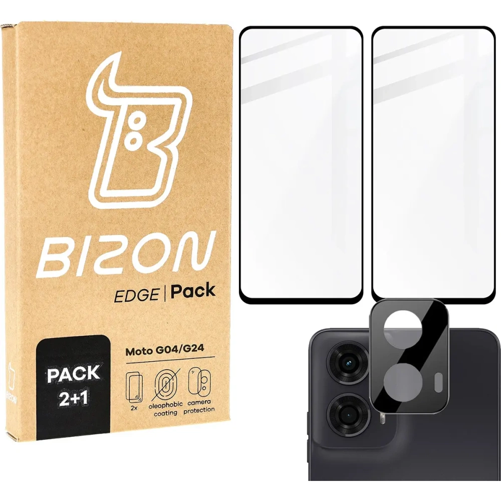Hurtownia GSM - Bizon Edge 2x gehärtetes Bildschirmglas mit Rahmen + Kameraglas Motorola Moto G04/G24 - BIZ6551 - {ean13} - Hurt