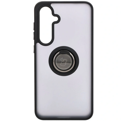Etui z uchwytem na palec Bizon Case Hybrid Ring do Samsung Galaxy S24 FE przydymione z czarną ramką