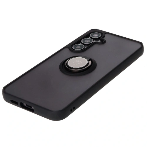 Etui z uchwytem na palec Bizon Case Hybrid Ring do Samsung Galaxy S24 FE przydymione z czarną ramką
