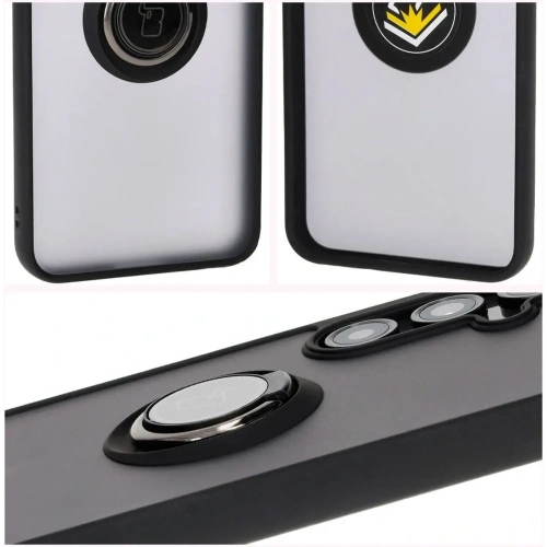 Etui z uchwytem na palec Bizon Case Hybrid Ring do Samsung Galaxy S24 FE przydymione z czarną ramką