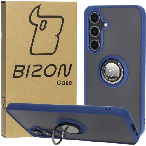 Etui z uchwytem na palec Bizon Case Hybrid Ring do Samsung Galaxy S24 FE przydymione z granatową ramką