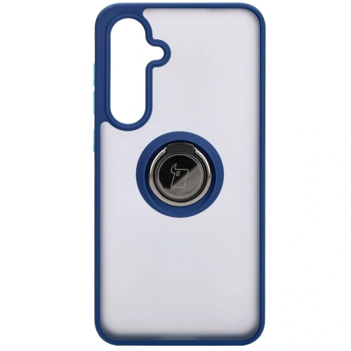Etui z uchwytem na palec Bizon Case Hybrid Ring do Samsung Galaxy S24 FE przydymione z granatową ramką