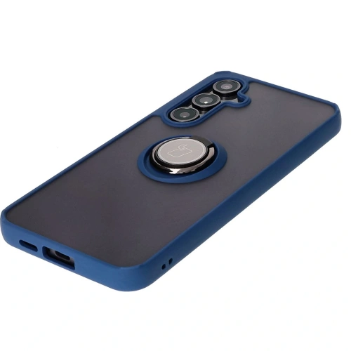 Etui z uchwytem na palec Bizon Case Hybrid Ring do Samsung Galaxy S24 FE przydymione z granatową ramką