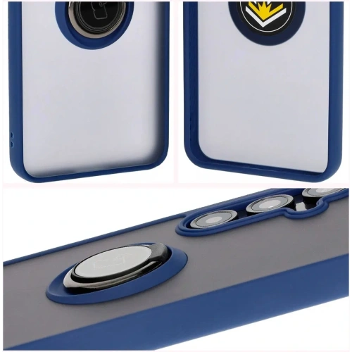 Etui z uchwytem na palec Bizon Case Hybrid Ring do Samsung Galaxy S24 FE przydymione z granatową ramką