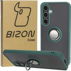 Hurtownia GSM - Etui s úchytem na palec Bizon Case Hybrid Ring do Samsung Galaxy S24 FE kouřové s tmavě zeleným rámečkem - BIZ6554 - {ean13} - Hurt