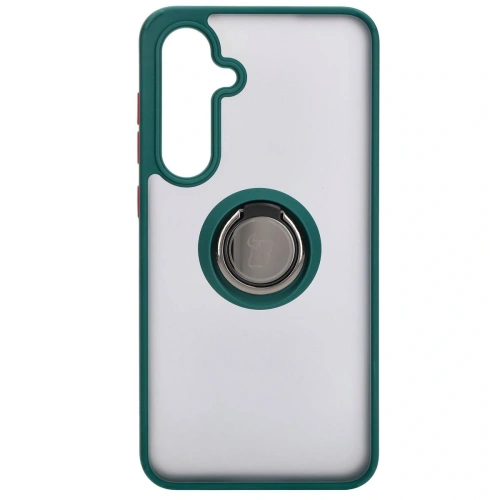 Etui z uchwytem na palec Bizon Case Hybrid Ring do Samsung Galaxy S24 FE przydymione z ciemnozieloną ramką