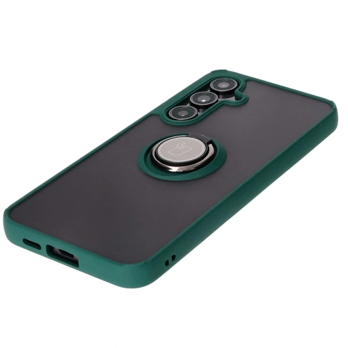 Etui z uchwytem na palec Bizon Case Hybrid Ring do Samsung Galaxy S24 FE przydymione z ciemnozieloną ramką