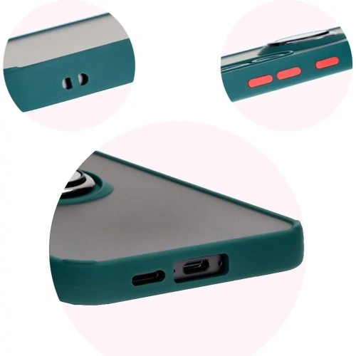 Etui z uchwytem na palec Bizon Case Hybrid Ring do Samsung Galaxy S24 FE przydymione z ciemnozieloną ramką