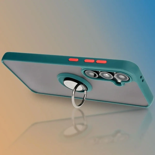 Etui z uchwytem na palec Bizon Case Hybrid Ring do Samsung Galaxy S24 FE przydymione z ciemnozieloną ramką