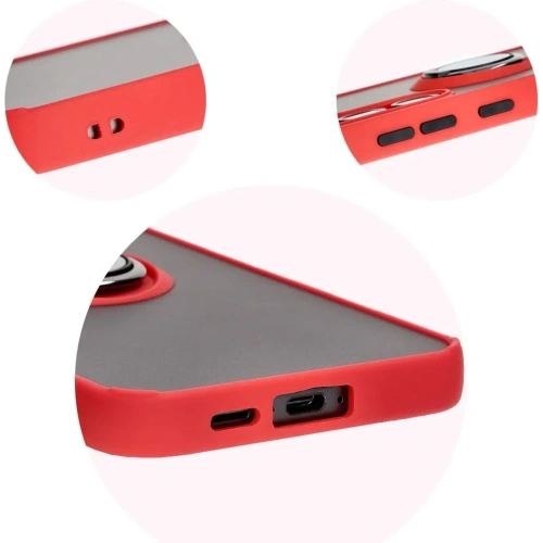 Etui z uchwytem na palec Bizon Case Hybrid Ring do Samsung Galaxy S24 FE przydymione z czerwoną ramką