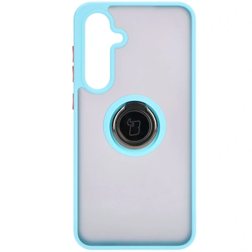 Etui z uchwytem na palec Bizon Case Hybrid Ring do Samsung Galaxy S24 FE przydymione z jasnoniebieską ramką