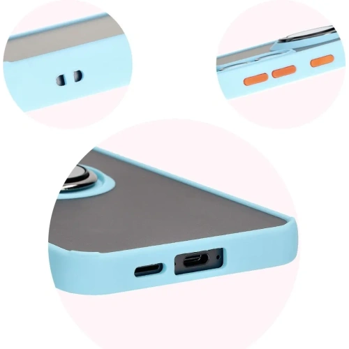 Etui z uchwytem na palec Bizon Case Hybrid Ring do Samsung Galaxy S24 FE przydymione z jasnoniebieską ramką