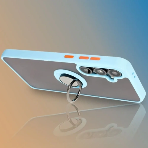 Etui z uchwytem na palec Bizon Case Hybrid Ring do Samsung Galaxy S24 FE przydymione z jasnoniebieską ramką