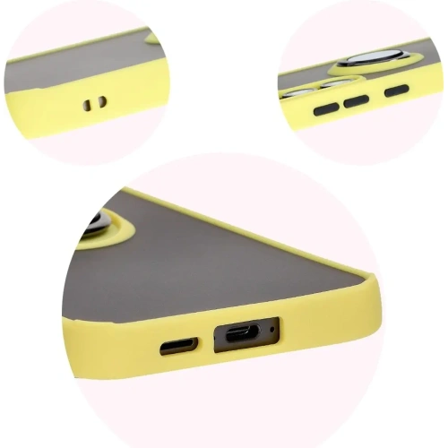 Etui z uchwytem na palec Bizon Case Hybrid Ring do Samsung Galaxy S24 FE przydymione z żółtą ramką