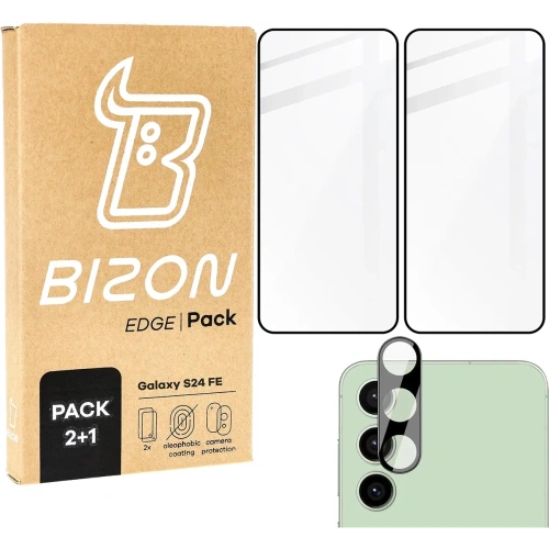 2x Szkło hartowane na ekran z ramką + szkło na aparat Bizon Edge do Samsung Galaxy S24 FE