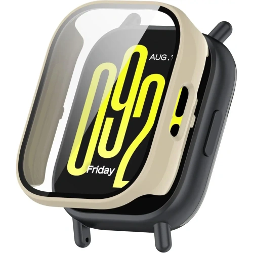 Etui ze szkłem do zegarka Bizon Case+Glass Watch do Xiaomi Redmi Watch 5 Lite beżowe