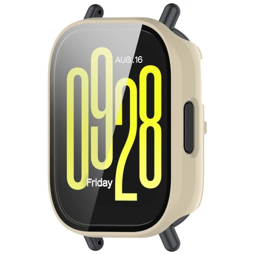 Etui ze szkłem do zegarka Bizon Case+Glass Watch do Xiaomi Redmi Watch 5 Lite beżowe