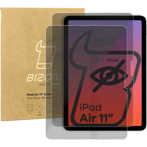 Prywatyzujące szkło hartowane Bizon Glass Tab Clear Shadow do iPad Air 11" M2 6 gen. 2024 [2 PACK]
