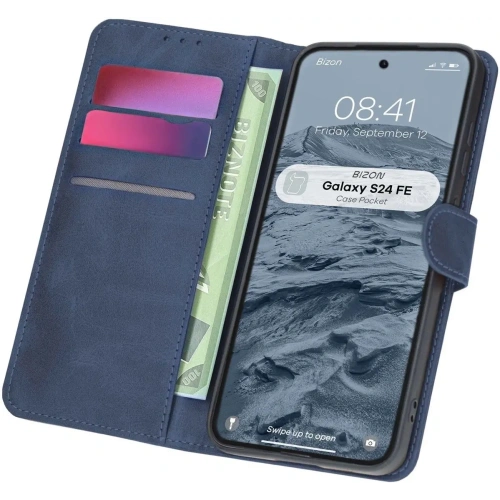 Etui z klapką Bizon Case Pocket do Samsung Galaxy S24 FE granatowe