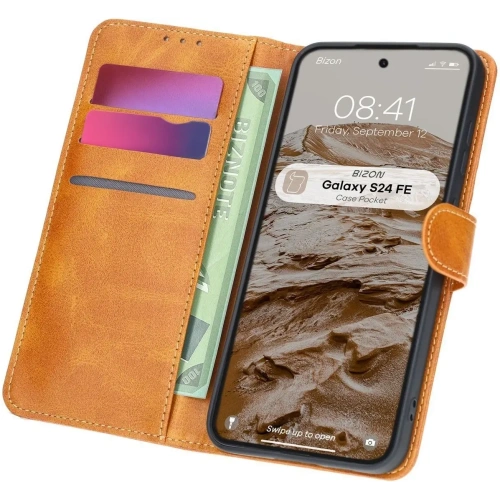 Etui z klapką Bizon Case Pocket do Samsung Galaxy S24 FE brązowe