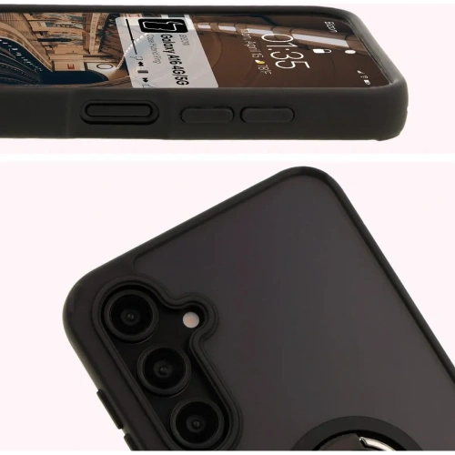 Etui z uchwytem na palec Bizon Case Hybrid Ring do Samsung Galaxy A16 4G/5G przydymione z czarną ramką