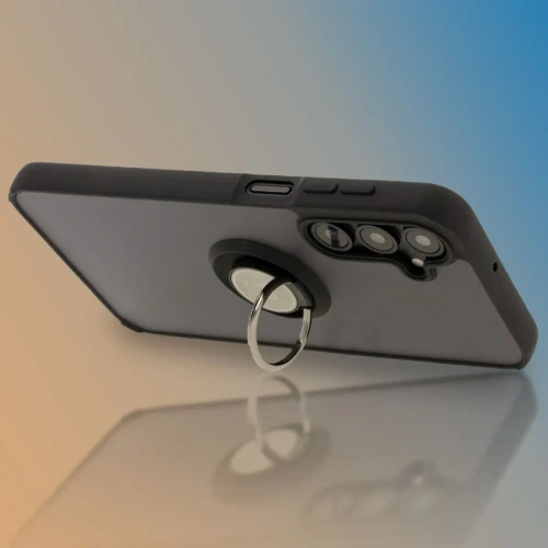 Etui z uchwytem na palec Bizon Case Hybrid Ring do Samsung Galaxy A16 4G/5G przydymione z czarną ramką