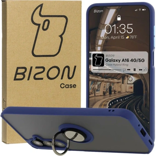 Etui z uchwytem na palec Bizon Case Hybrid Ring do Samsung Galaxy A16 4G/5G przydymione z granatową ramką