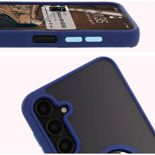 Etui z uchwytem na palec Bizon Case Hybrid Ring do Samsung Galaxy A16 4G/5G przydymione z granatową ramką