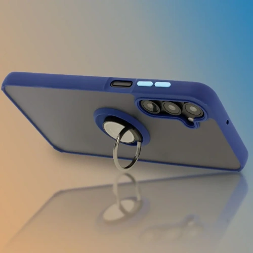 Etui z uchwytem na palec Bizon Case Hybrid Ring do Samsung Galaxy A16 4G/5G przydymione z granatową ramką