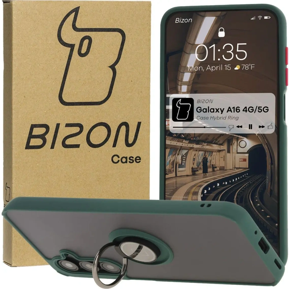 Wholesale Bizon Case Hybrid Ring Samsung Galaxy A16 4G/5G smoky with a dark green frame - BIZ6676 - {ean13} - Hurt
