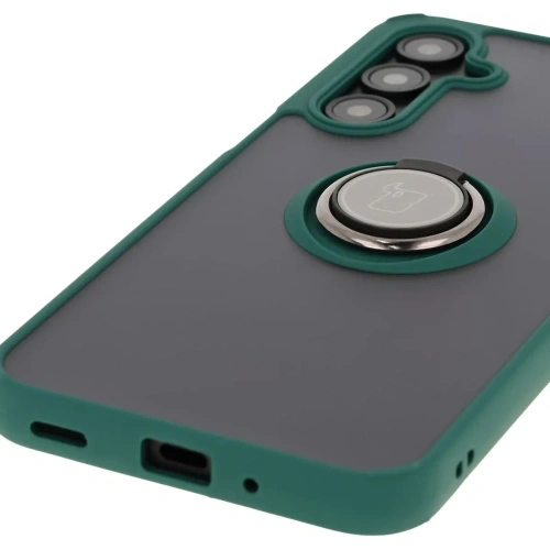 Etui z uchwytem na palec Bizon Case Hybrid Ring do Samsung Galaxy A16 4G/5G przydymione z ciemnozieloną ramką
