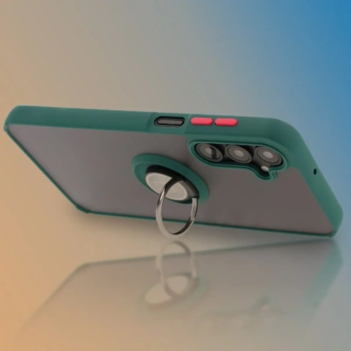 Etui z uchwytem na palec Bizon Case Hybrid Ring do Samsung Galaxy A16 4G/5G przydymione z ciemnozieloną ramką