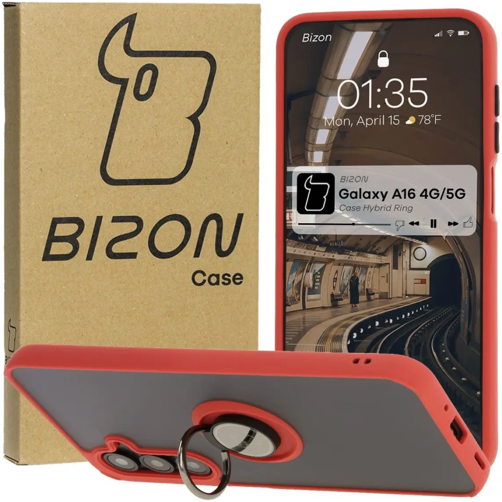 Wholesale Bizon Case Hybrid Ring Samsung Galaxy A16 4G/5G smoky with a red frame - BIZ6677 - {ean13} - Hurt