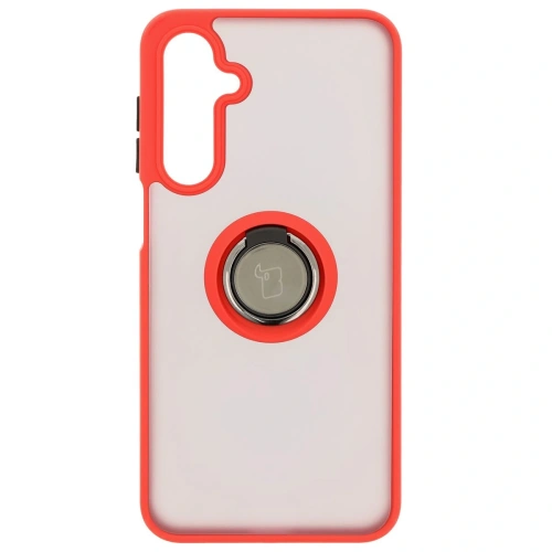 Etui z uchwytem na palec Bizon Case Hybrid Ring do Samsung Galaxy A16 4G/5G przydymione z czerwoną ramką