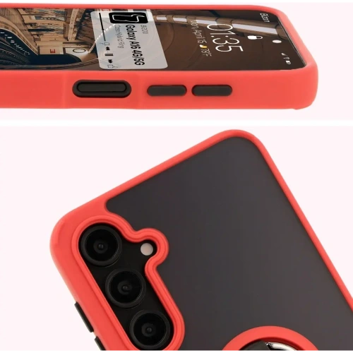Etui z uchwytem na palec Bizon Case Hybrid Ring do Samsung Galaxy A16 4G/5G przydymione z czerwoną ramką