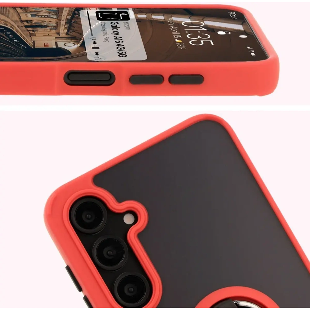 Wholesale Bizon Case Hybrid Ring Samsung Galaxy A16 4G/5G smoky with a red frame - BIZ6677 - {ean13} - Hurt