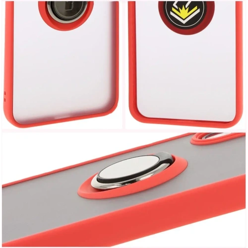 Etui z uchwytem na palec Bizon Case Hybrid Ring do Samsung Galaxy A16 4G/5G przydymione z czerwoną ramką
