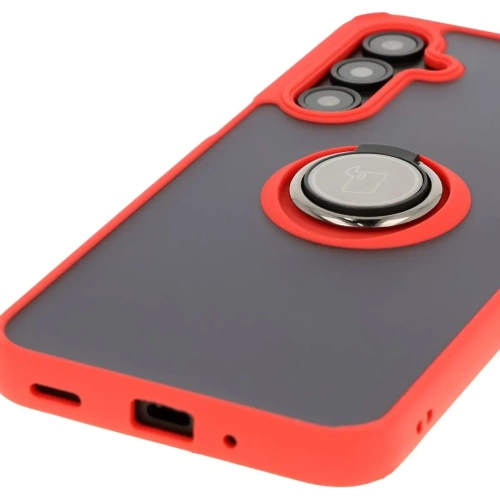 Etui z uchwytem na palec Bizon Case Hybrid Ring do Samsung Galaxy A16 4G/5G przydymione z czerwoną ramką