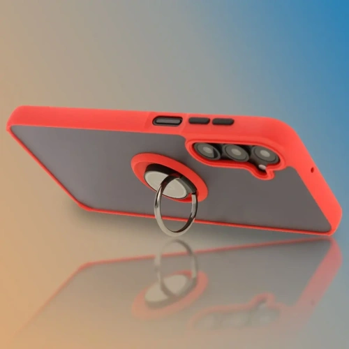 Etui z uchwytem na palec Bizon Case Hybrid Ring do Samsung Galaxy A16 4G/5G przydymione z czerwoną ramką