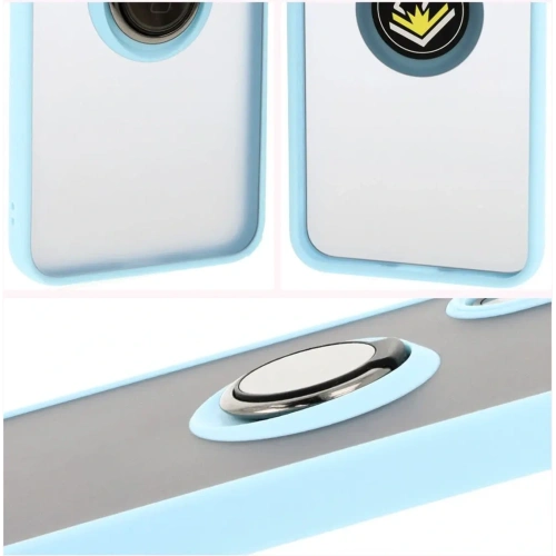 Etui z uchwytem na palec Bizon Case Hybrid Ring do Samsung Galaxy A16 4G/5G przydymione z jasnoniebieską ramką