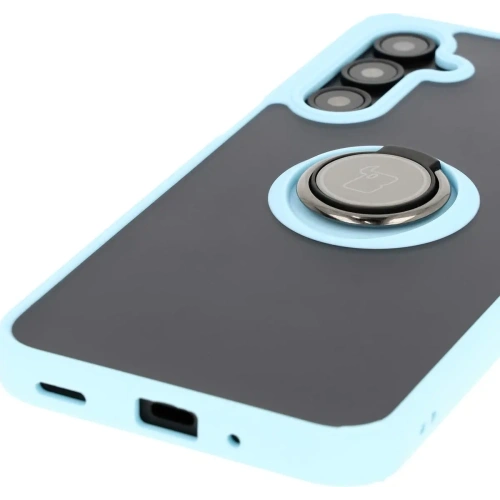 Etui z uchwytem na palec Bizon Case Hybrid Ring do Samsung Galaxy A16 4G/5G przydymione z jasnoniebieską ramką