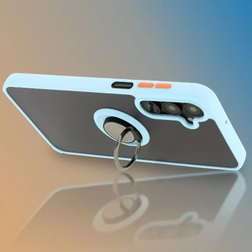 Etui z uchwytem na palec Bizon Case Hybrid Ring do Samsung Galaxy A16 4G/5G przydymione z jasnoniebieską ramką