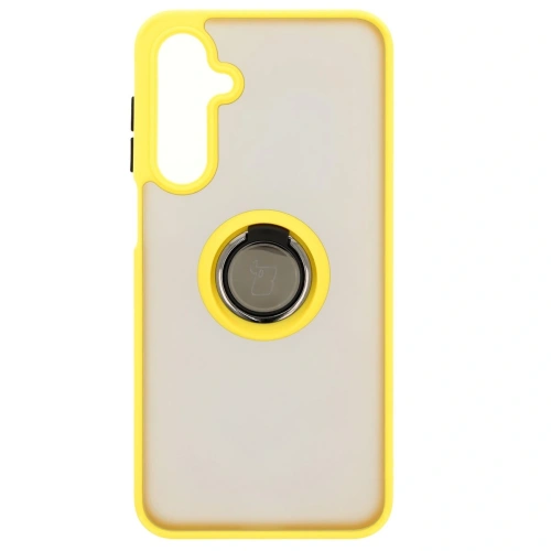 Etui z uchwytem na palec Bizon Case Hybrid Ring do Samsung Galaxy A16 4G/5G przydymione z żółtą ramką